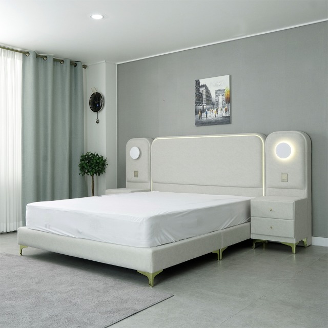 호텔형 기능성 패브릭 퀀, 킹, 라지킹 침대 하비 조명 침대